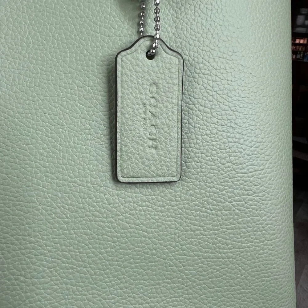 Coach Mollie Two Tone Cross Grain Leather Large Tote Bag in Light Pistachio and